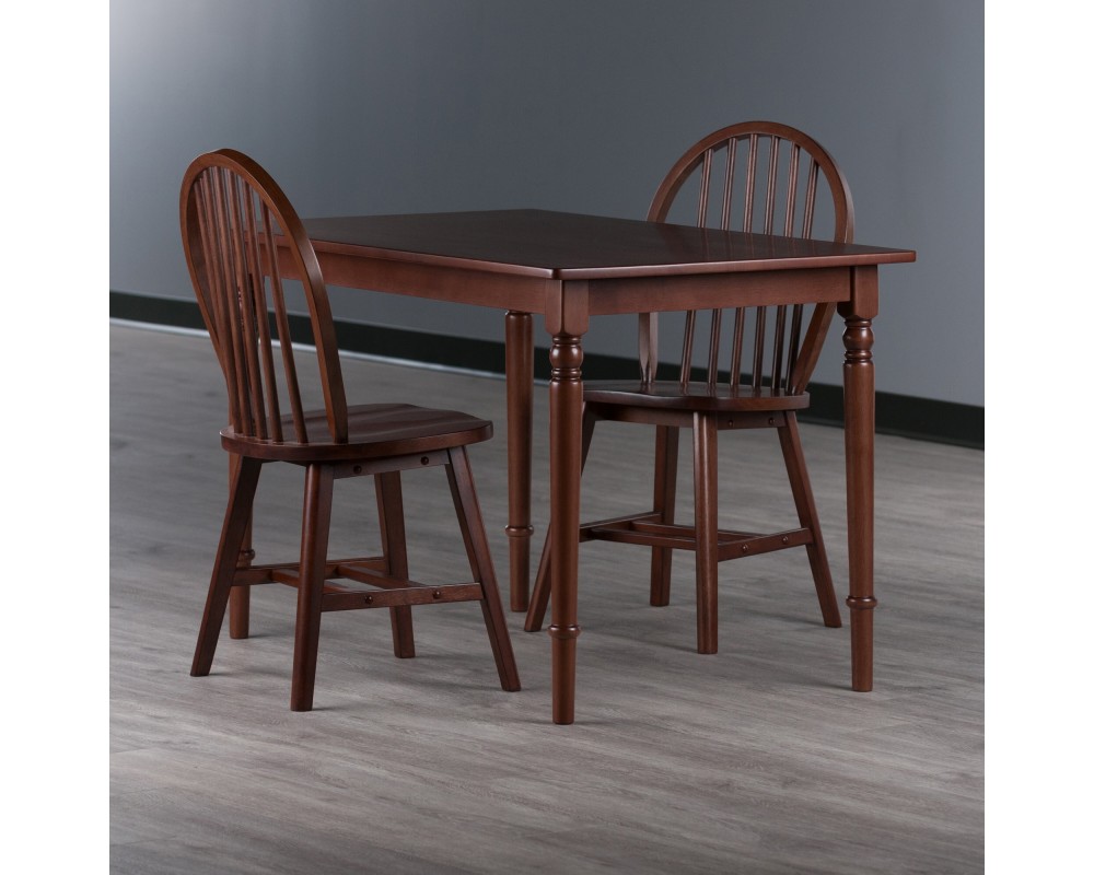 Ravenna 3-Pc Dining Table with Windsor Chairs, Walnut