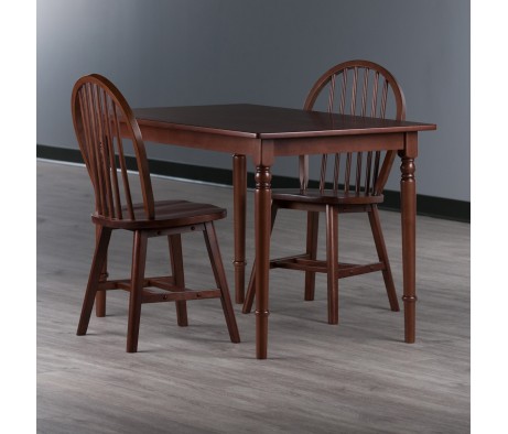 Ravenna 3-Pc Dining Table with Windsor Chairs, Walnut