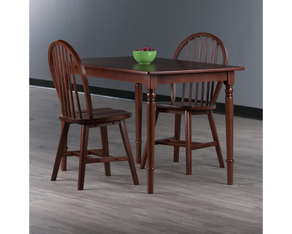 Ravenna 3-Pc Dining Table with Windsor Chairs, Walnut