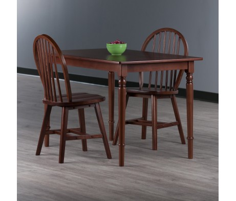 Ravenna 3-Pc Dining Table with Windsor Chairs, Walnut