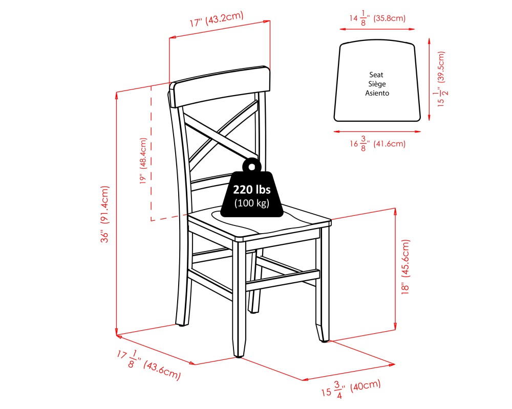 Groveland 3-Pc Set Dining Table with X-Back Chairs, Walnut