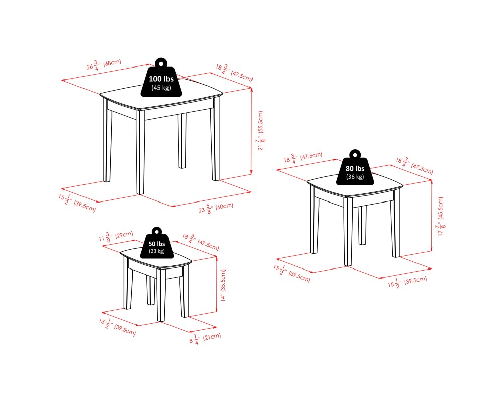 Bradley 3-Pc Nesting Table Set, Walnut