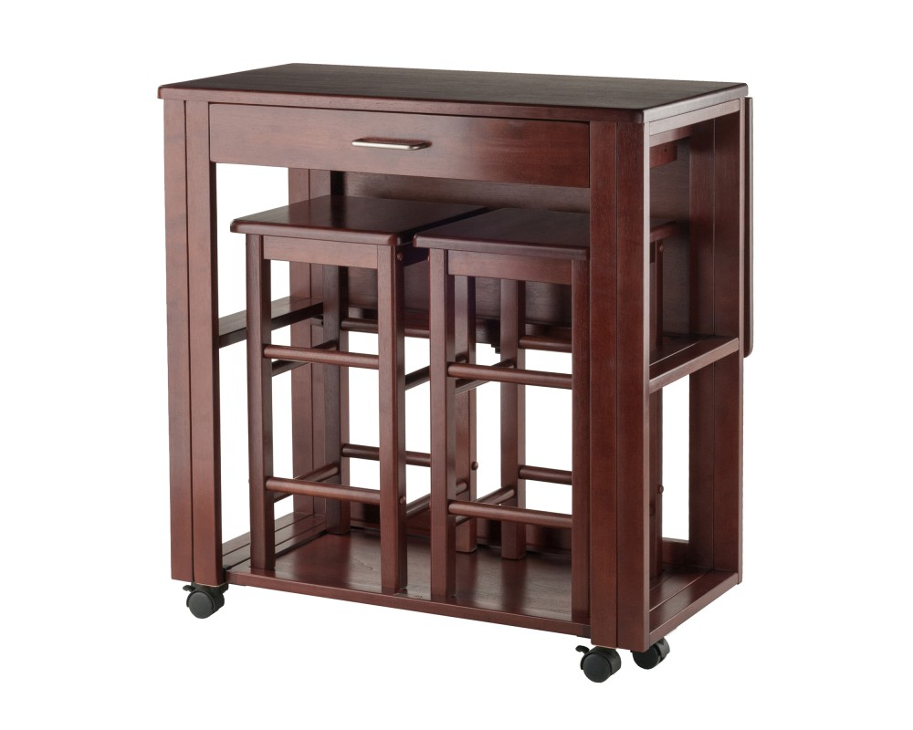 Fremont Space-Saver Extendable Table with 2 Tuck-Away Stools, 31' Wide, 32' High, Walnut
