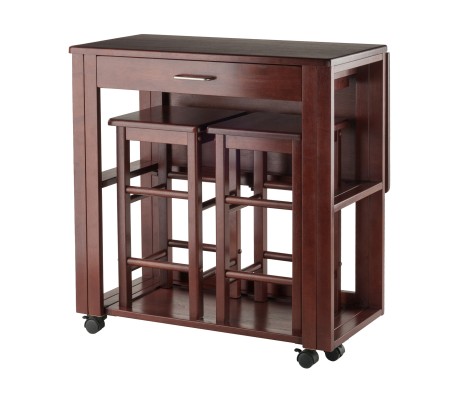 Fremont Space-Saver Extendable Table with 2 Tuck-Away Stools, 31' Wide, 32' High, Walnut