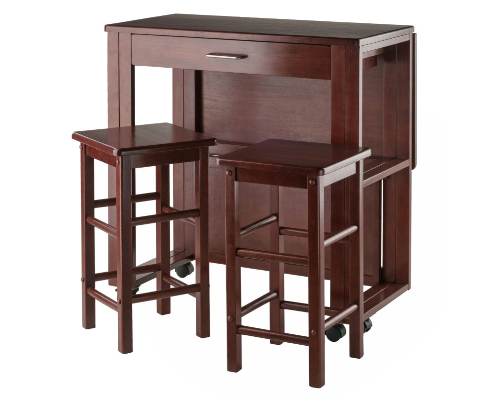 Fremont Space-Saver Extendable Table with 2 Tuck-Away Stools, 31' Wide, 32' High, Walnut
