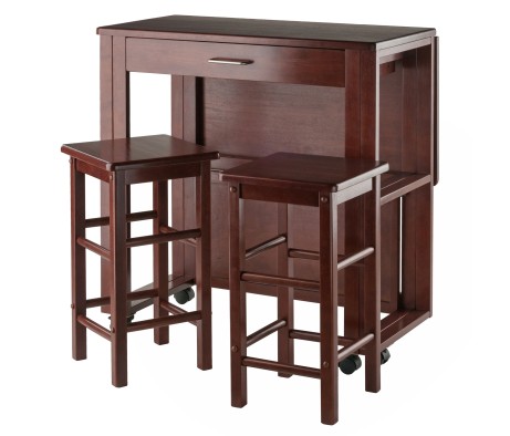 Fremont Space-Saver Extendable Table with 2 Tuck-Away Stools, 31' Wide, 32' High, Walnut
