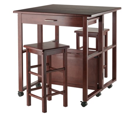 Fremont Space-Saver Extendable Table with 2 Tuck-Away Stools, 31' Wide, 32' High, Walnut
