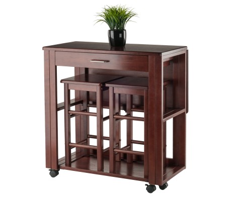 Fremont Space-Saver Extendable Table with 2 Tuck-Away Stools, 31' Wide, 32' High, Walnut