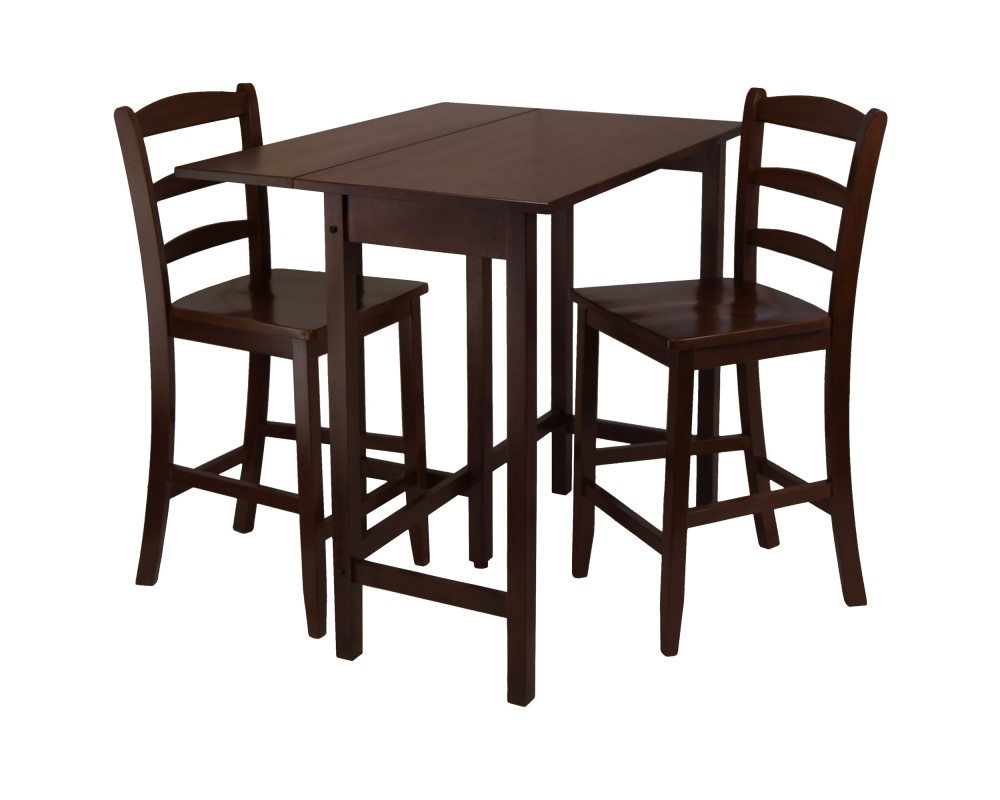 Lynnwood Extendable High Dining Table with 2 Ladder-Back Stools, 35' High, 39' Wide, Walnut