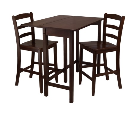 Lynnwood Extendable High Dining Table with 2 Ladder-Back Stools, 35' High, 39' Wide, Walnut