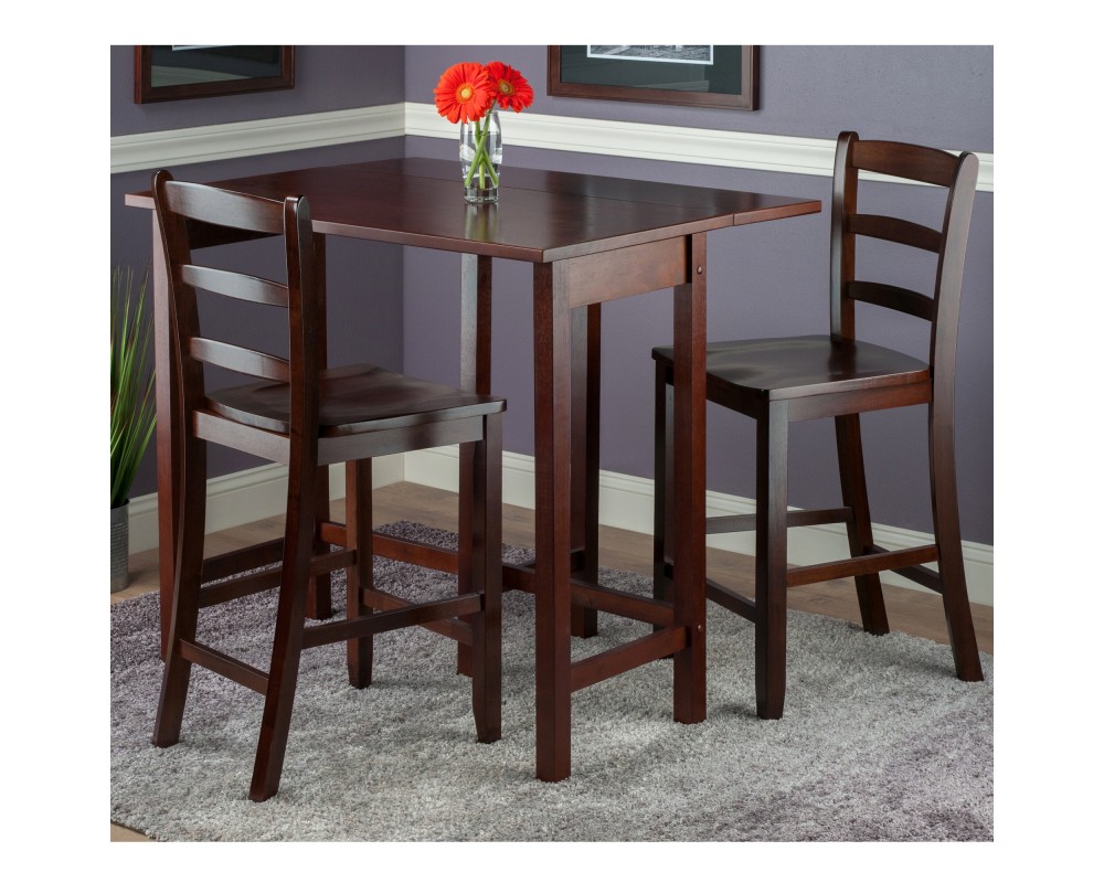 Lynnwood Extendable High Dining Table with 2 Ladder-Back Stools, 35' High, 39' Wide, Walnut