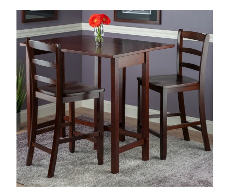 Lynnwood Extendable High Dining Table with 2 Ladder-Back Stools, 35' High, 39' Wide, Walnut