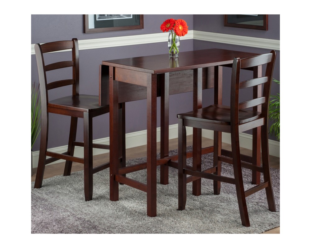 Lynnwood Extendable High Dining Table with 2 Ladder-Back Stools, 35' High, 39' Wide, Walnut