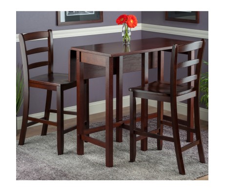 Lynnwood Extendable High Dining Table with 2 Ladder-Back Stools, 35' High, 39' Wide, Walnut