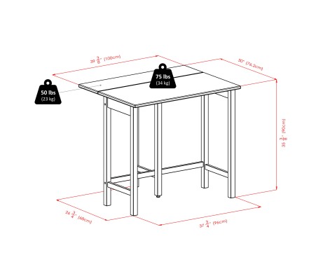 Lynnwood Extendable High Dining Table with 2 Ladder-Back Stools, 35' High, 39' Wide, Walnut