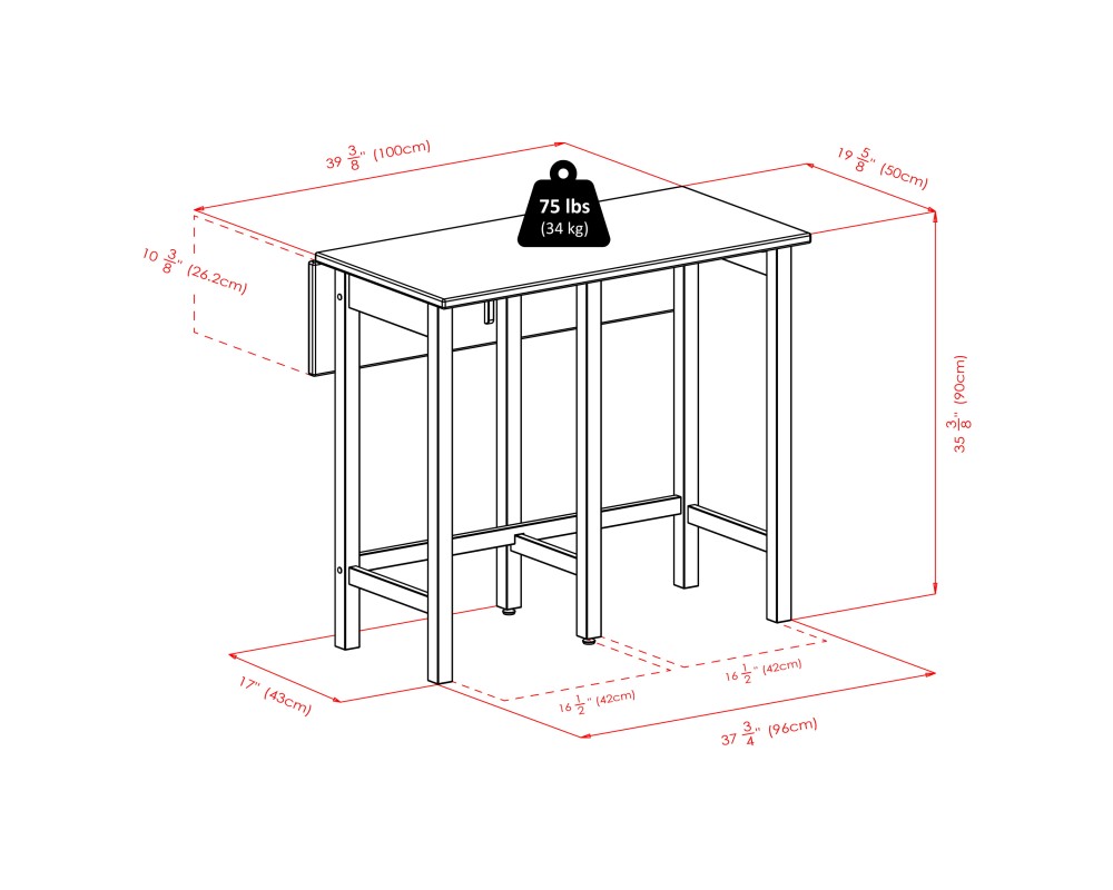 Lynnwood Extendable High Dining Table with 2 Ladder-Back Stools, 35' High, 39' Wide, Walnut
