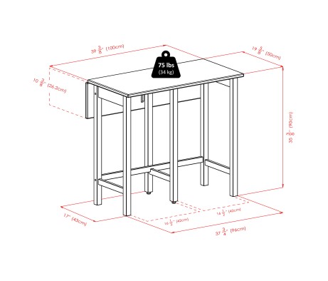 Lynnwood Extendable High Dining Table with 2 Ladder-Back Stools, 35' High, 39' Wide, Walnut