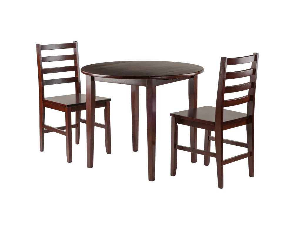 Clayton Extendable Dining Table with 2 Ladder Back Chairs, 36' Wide, 29' High, Walnut