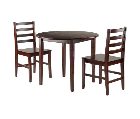 Clayton Extendable Dining Table with 2 Ladder Back Chairs, 36' Wide, 29' High, Walnut