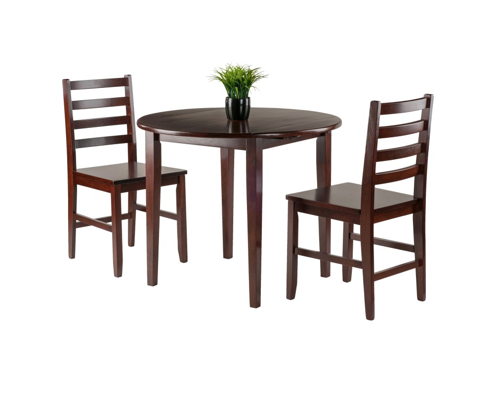 Clayton Extendable Dining Table with 2 Ladder Back Chairs, 36' Wide, 29' High, Walnut