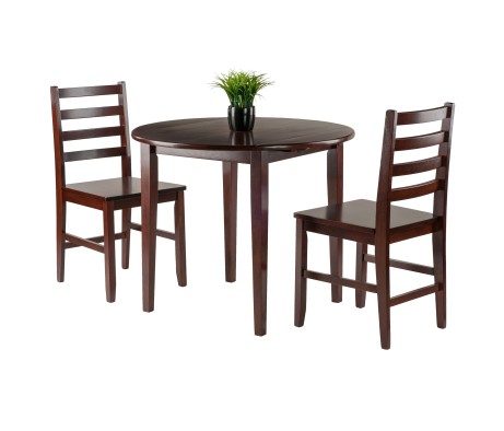 Clayton Extendable Dining Table with 2 Ladder Back Chairs, 36' Wide, 29' High, Walnut