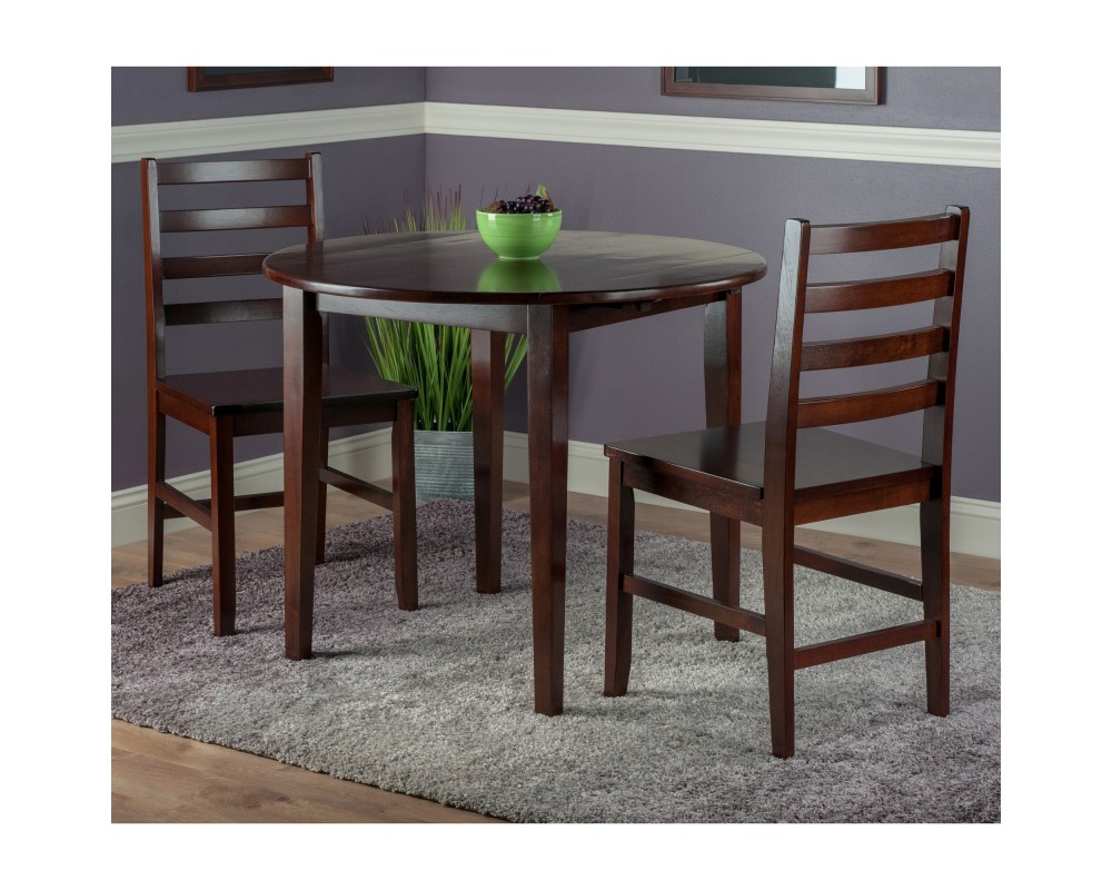 Clayton Extendable Dining Table with 2 Ladder Back Chairs, 36' Wide, 29' High, Walnut