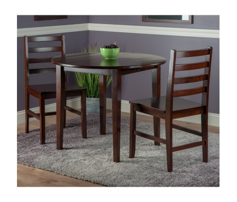 Clayton Extendable Dining Table with 2 Ladder Back Chairs, 36' Wide, 29' High, Walnut