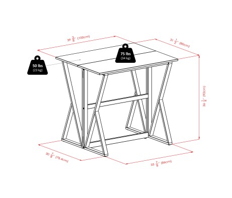 Harrington High Foldable Dining Table with 2 Cushion Bar Stools, 36' High, 39' Wide, Espresso and Walnut
