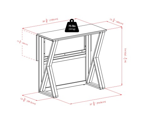 Harrington High Foldable Dining Table with 2 Cushion Bar Stools, 36' High, 39' Wide, Espresso and Walnut