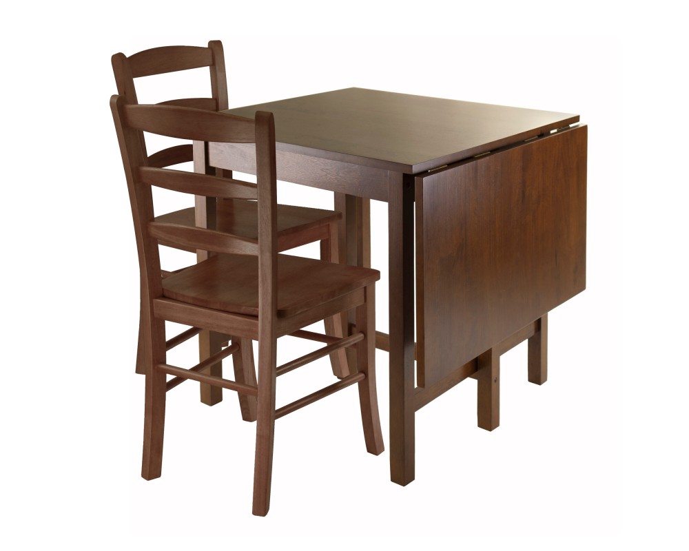 Lynden Extendable Dining Table with 2 Ladder-Back Chairs, 48' Wide, 30' High, Walnut