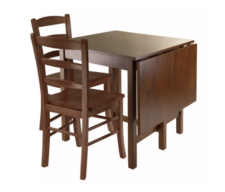 Lynden Extendable Dining Table with 2 Ladder-Back Chairs, 48' Wide, 30' High, Walnut