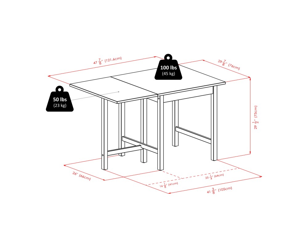 Lynden Extendable Dining Table with 2 Ladder-Back Chairs, 48' Wide, 30' High, Walnut