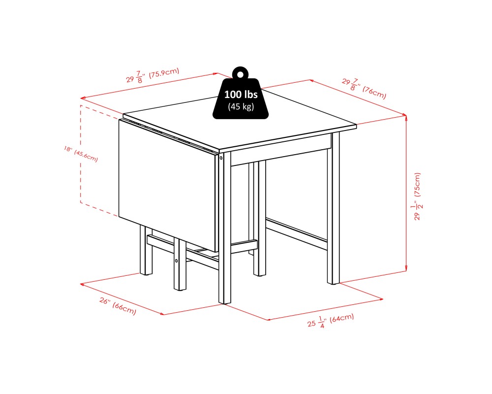 Lynden Extendable Dining Table with 2 Ladder-Back Chairs, 48' Wide, 30' High, Walnut