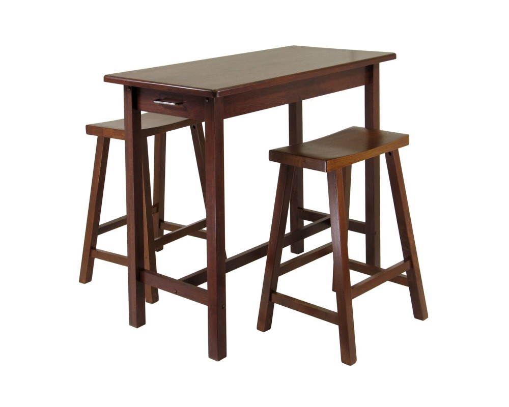 Sally 3-Pc Breakfast Table with 2 Saddle Seat Counter Stools, Walnut