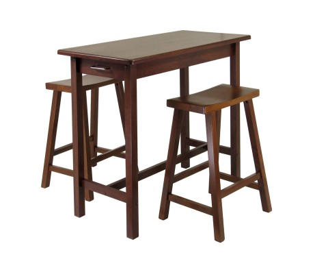 Sally 3-Pc Breakfast Table with 2 Saddle Seat Counter Stools, Walnut