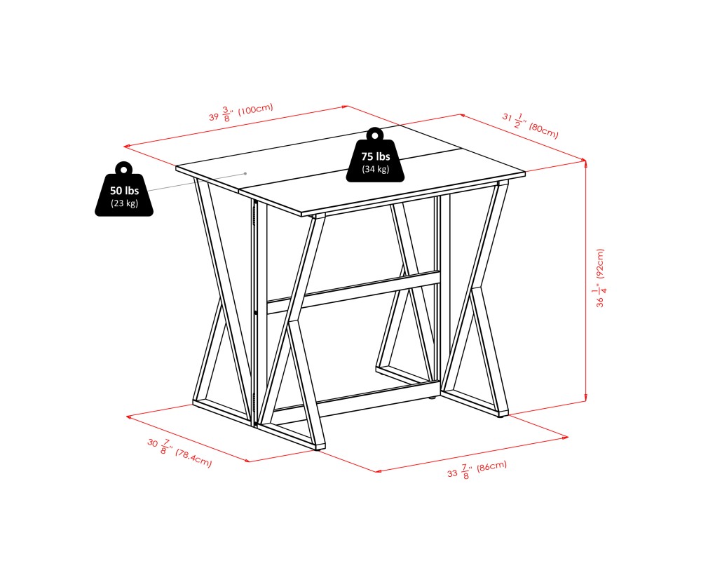 Harrington High Foldable Dining Table with 2 Cushion Saddle-Seat Counter Stools, 36' High, 39' Wide, Walnut and Black