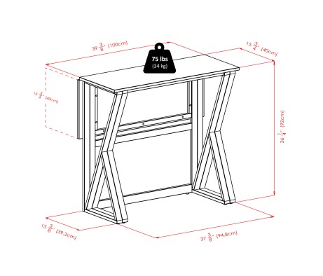 Harrington High Foldable Dining Table with 2 Cushion Saddle-Seat Counter Stools, 36' High, 39' Wide, Walnut and Black