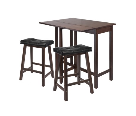 Lynnwood Extendable High Dining Table with 2 Cushion Saddle-Seat Stools, 35' High, 39' Wide, Walnut and Black