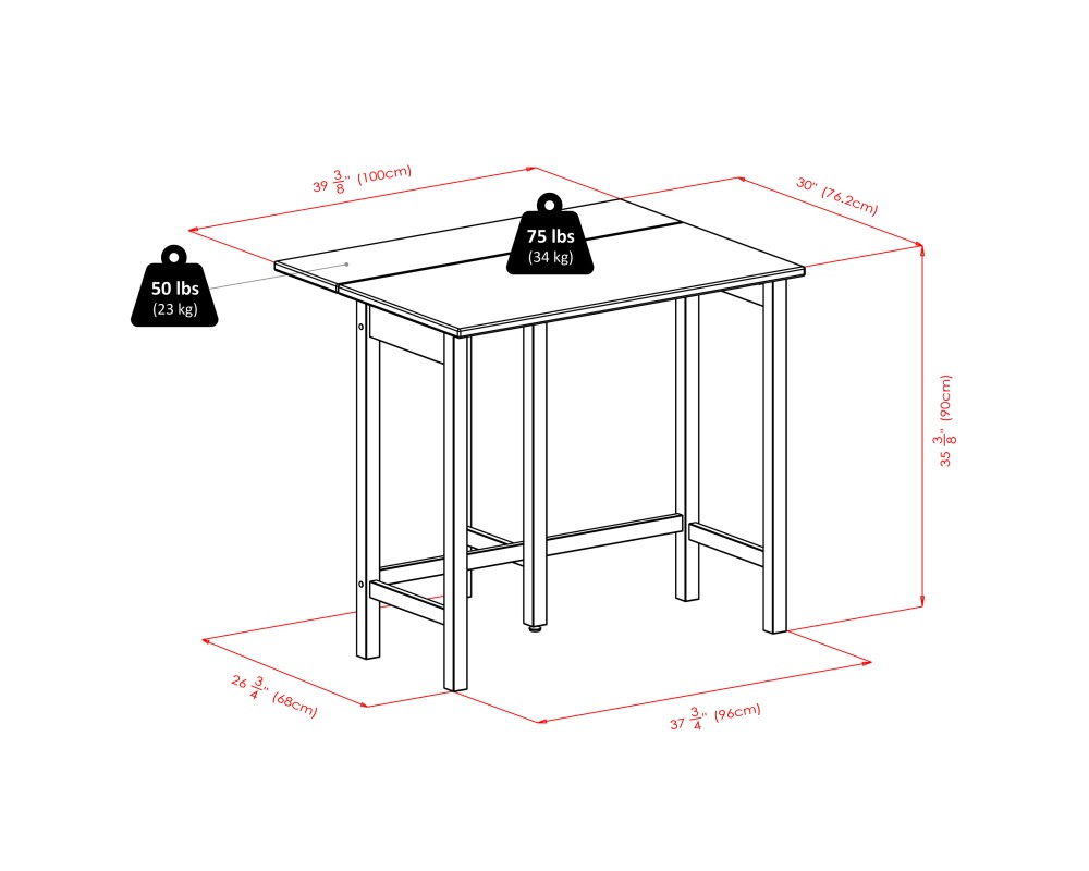 Lynnwood Extendable High Dining Table with 2 Cushion Saddle-Seat Stools, 35' High, 39' Wide, Walnut and Black