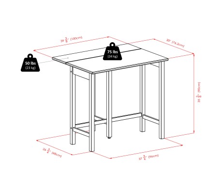 Lynnwood Extendable High Dining Table with 2 Cushion Saddle-Seat Stools, 35' High, 39' Wide, Walnut and Black