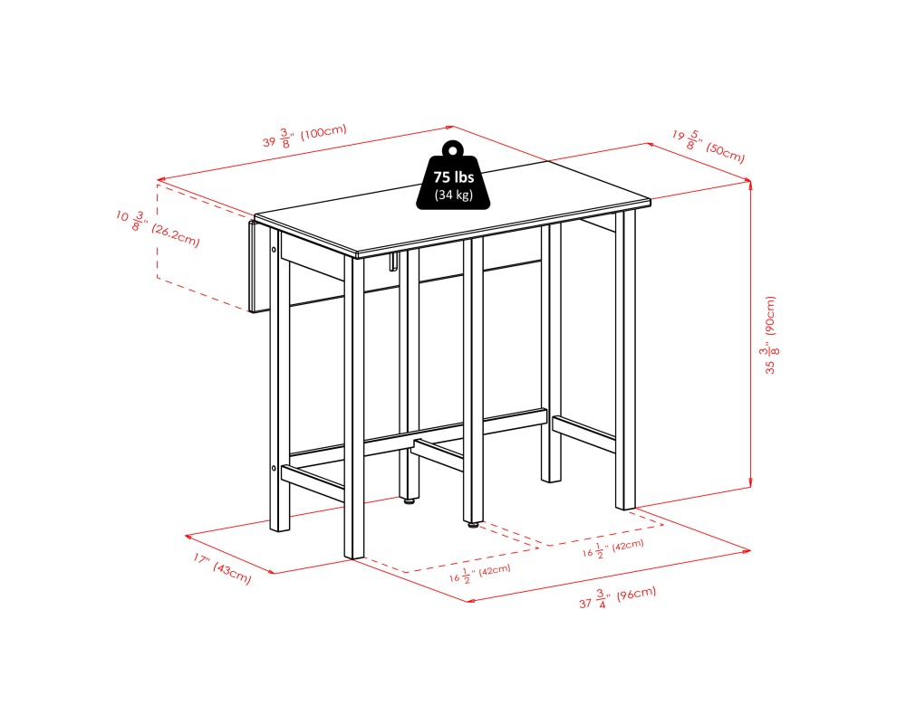 Lynnwood Extendable High Dining Table with 2 Cushion Saddle-Seat Stools, 35' High, 39' Wide, Walnut and Black