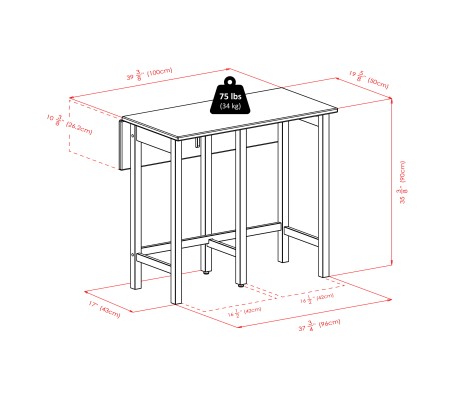 Lynnwood Extendable High Dining Table with 2 Cushion Saddle-Seat Stools, 35' High, 39' Wide, Walnut and Black