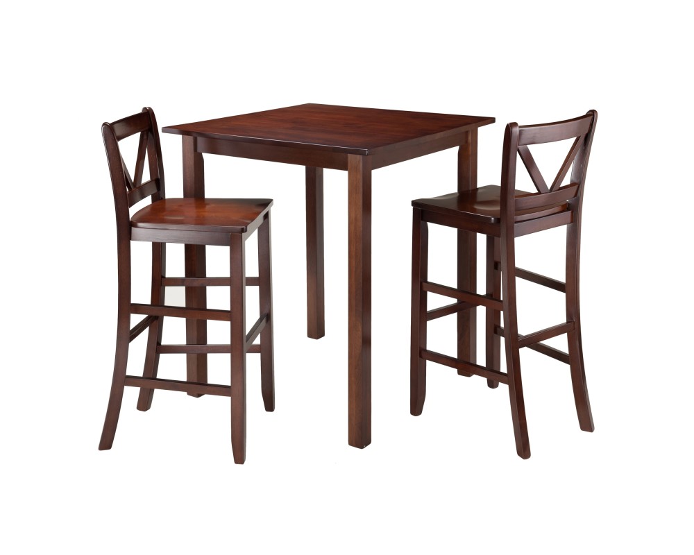 Parkland 3-Pc High Dining Table with 2 Bar V-Back Bar Stools, Walnut