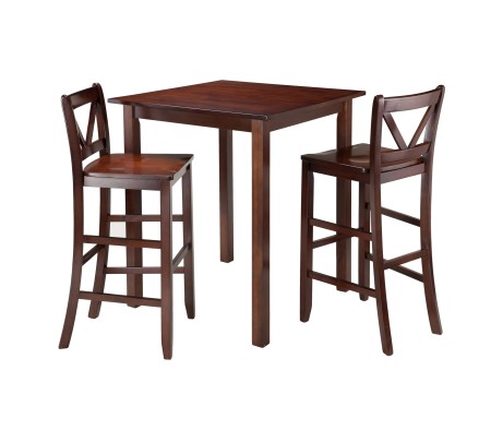 Parkland 3-Pc High Dining Table with 2 Bar V-Back Bar Stools, Walnut