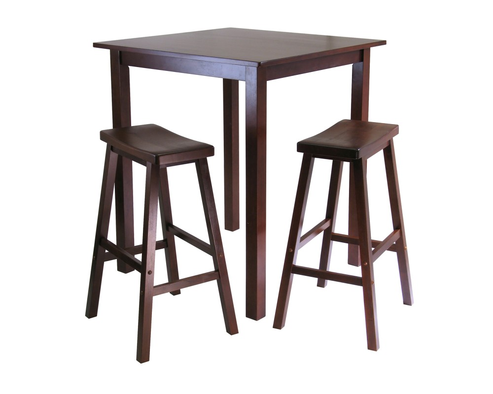 Parkland 3-Pc High Dining Table with 2 Saddle Seat Bar Stools, Walnut