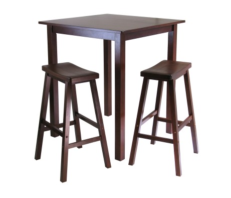 Parkland 3-Pc High Dining Table with 2 Saddle Seat Bar Stools, Walnut