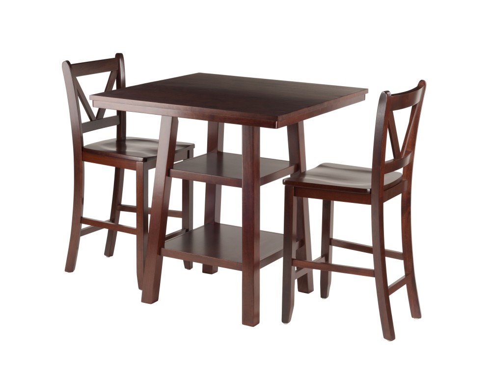 Orlando 3-Pc High Dining Table with 2 V-Back Counter Stools, Walnut