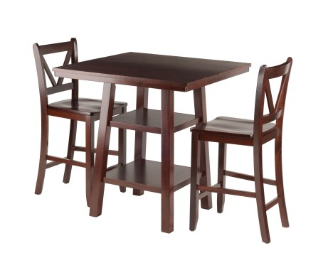 Orlando 3-Pc High Dining Table with 2 V-Back Counter Stools, Walnut