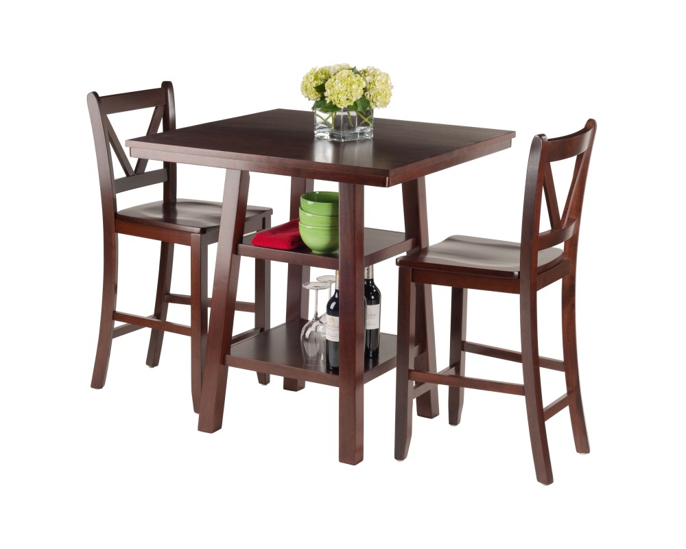 Orlando 3-Pc High Dining Table with 2 V-Back Counter Stools, Walnut