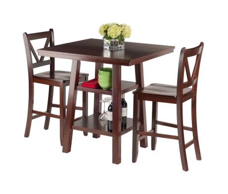 Orlando 3-Pc High Dining Table with 2 V-Back Counter Stools, Walnut